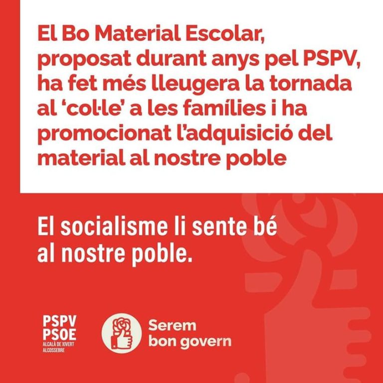 El bono material escolar propuesto por los socialistas durante los últimos años aligera la carga económica de las familias con hij@s.