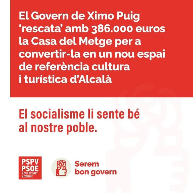 La GVA colabora económicamente con la reforma de la «Casa del Metge» de Alcalà.