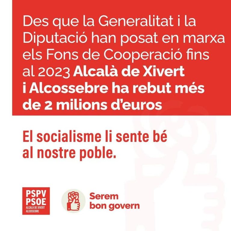 El Fondo de Cooperación de GVA y Dipu trae a Alcalà-Alcossebre 2 millones de euros.