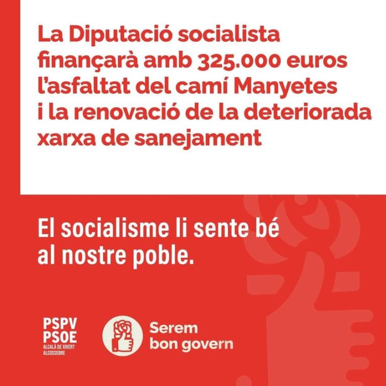 La Diputació aporte 325.000 € per a l’asfaltat del Camí Manyetes i la millora del sanejament.