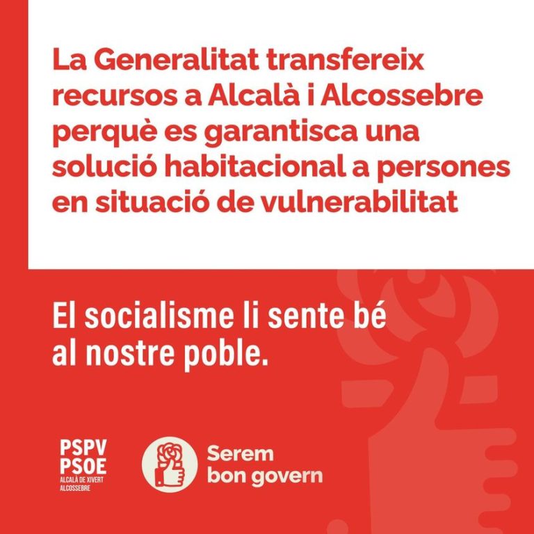 La Generalitat otorga al nostre ajuntament una ajuda de 11.325€ per al pagament de la renda del lloguer de vivenda.